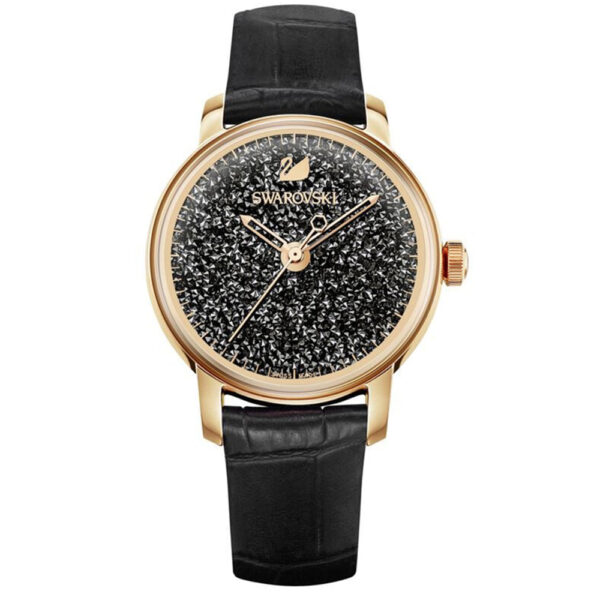 Swarovski 5295377, women's watch with black dial and leather strap