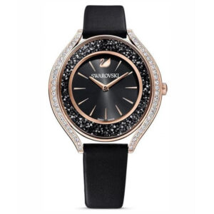 Swarovski 5558634 women's watch with black dial and leather strap