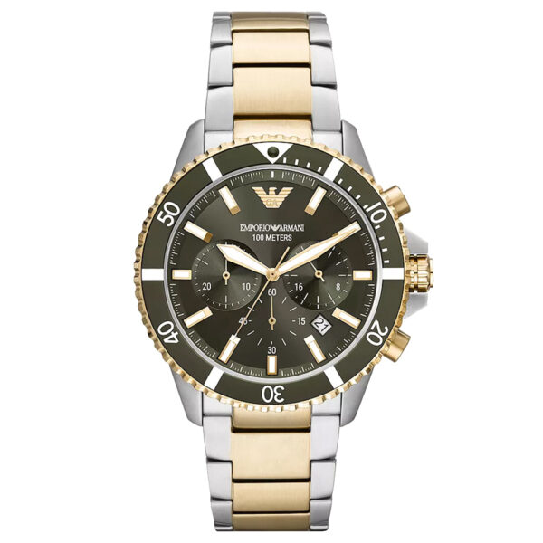 Emporio Armani AR-11361 men's chronograph watch with black dial and stainless steel bracelet