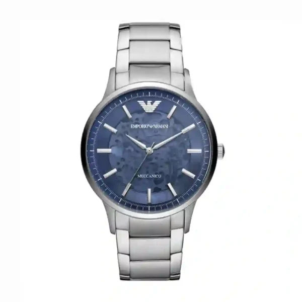 Emporio Armani AR60037 men's automatic watch, stainless steel case, and blue dial