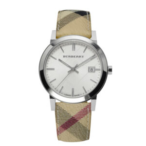 Burberry BU9025, women's watch with white dial and leather strap