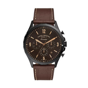 Fossil FS5608, men's watch with black dial and leather strap.