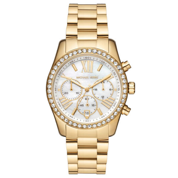 Michael Kors MK7241, women's watch with pearl dial and stainless steel strap.