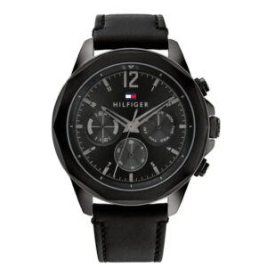 Tommy Hilfiger TH-1792062, men's watch with black dial and leather strap.