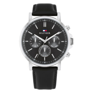 Tommy Hilfiger 1710586, men's watch with black dial and leather strap
