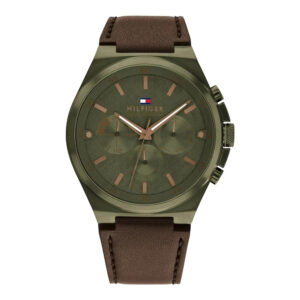 Tommy Hilfiger 1792085, a men's watch with green dial color and leather strap