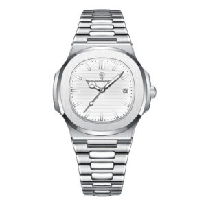 Poedagar 46132, men's watch with white dial and stainless steel strap