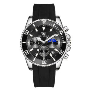 Poedagar 49021, men's watch with black dial and silicone strap