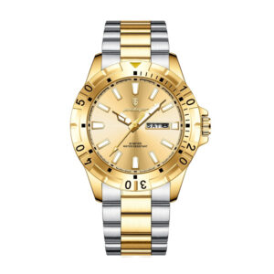 Poedagar 49593, men's watch with gold dial and stainless steel strap