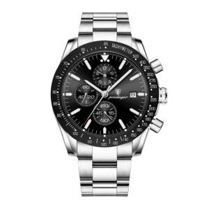 Poedagar 49881, men's watch with black dial and stainless steel strap