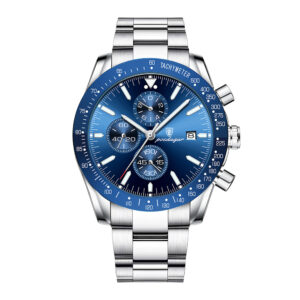 Poedagar 49882, men's watch with blue dial and stainless steel strap