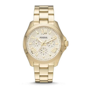 Fossil AM4510, women's watch with gold dial and stainless steel strap