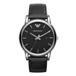 Emporio Armani AR1692, men's watch with black dial and black leather strap