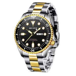 Ben Nevis BN3017G-GoldBlack, men's watch with black dial and stainless steel strap