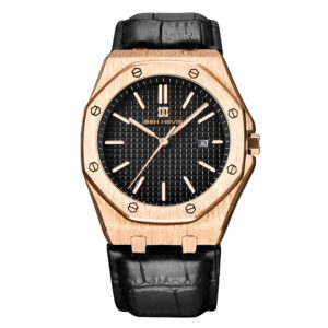 Ben Nevis BN3018G-RoseBlack-P, men's watch with black dial and leather strap