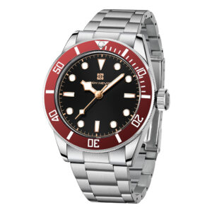 Ben Nevis BN3032G-SilverRed, men's watch with black dial and stainless steel strap