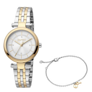 Esprit ES1L281M0085-SET, women's watch with silver tone, multicolored stainless steel strap and bracelet